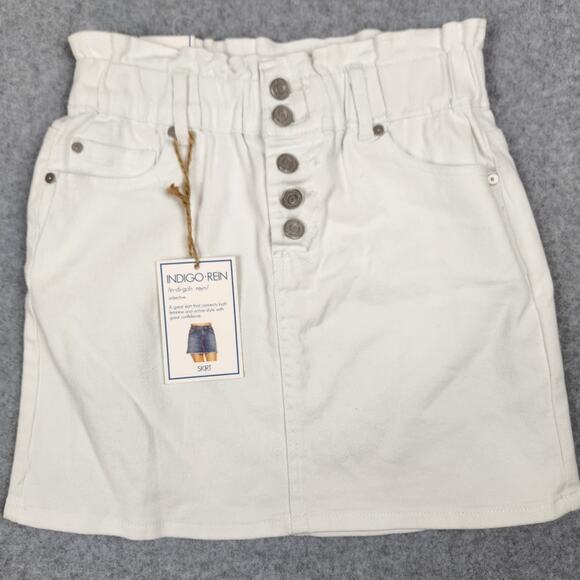 Indigo Rein Skirt Womens  Size 3 White Denim Button Fly NEW with Tags - Picture 1 of 10